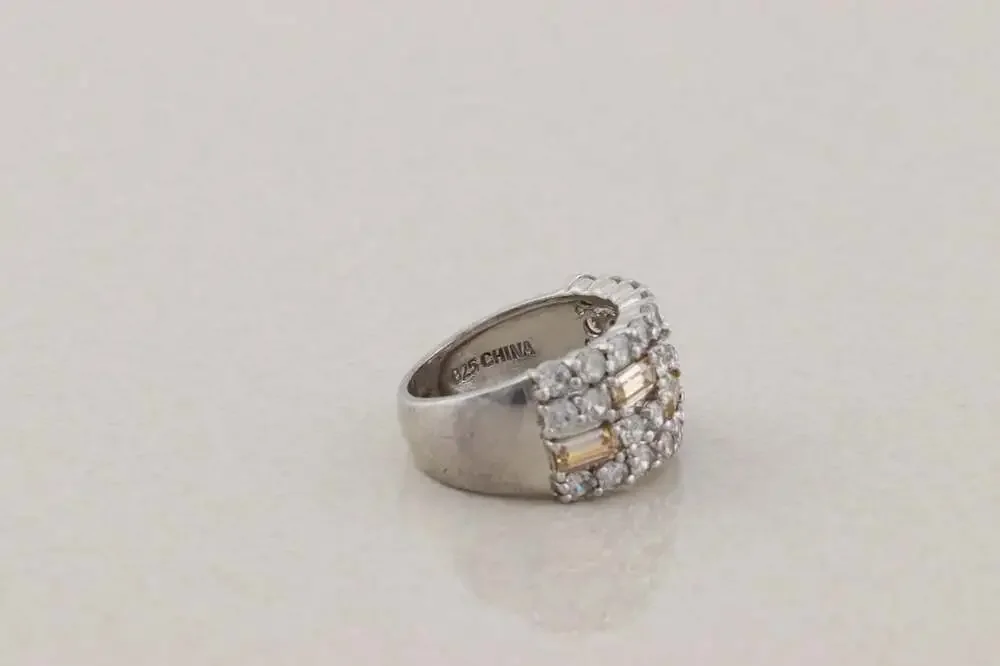 Sterling Silver Peach and White Cubic Zirconia CZ Band Ring Size 6